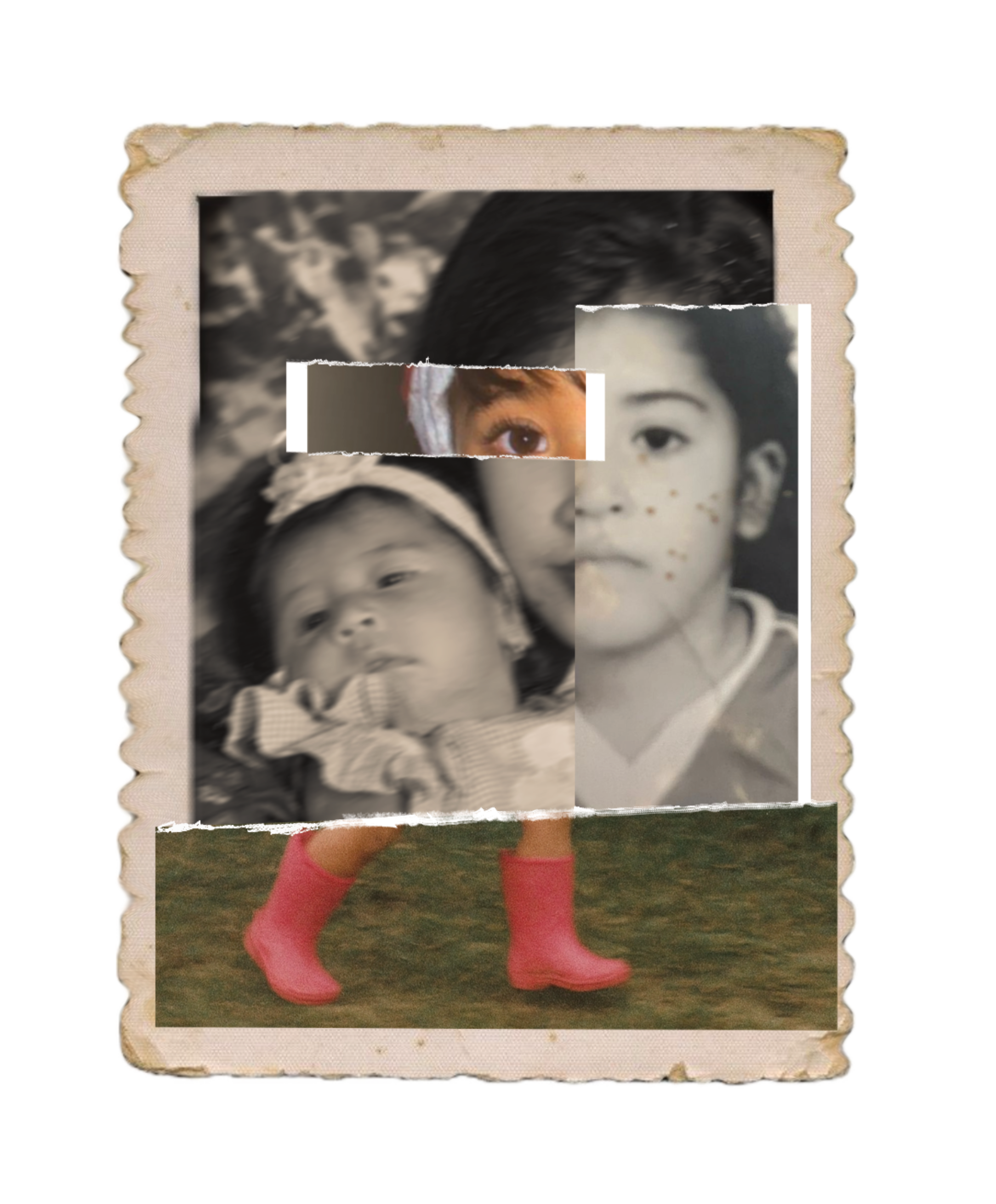 Polaroid: fotografía de la infancia con botas rosadas