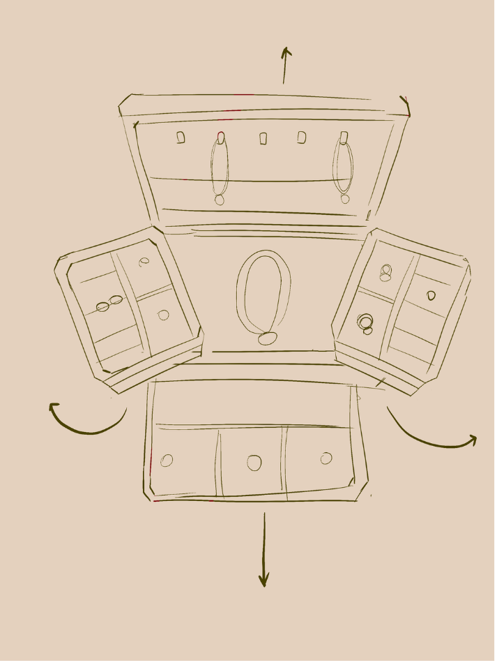 Imagen 1: boceto del cofre dividido en secciones