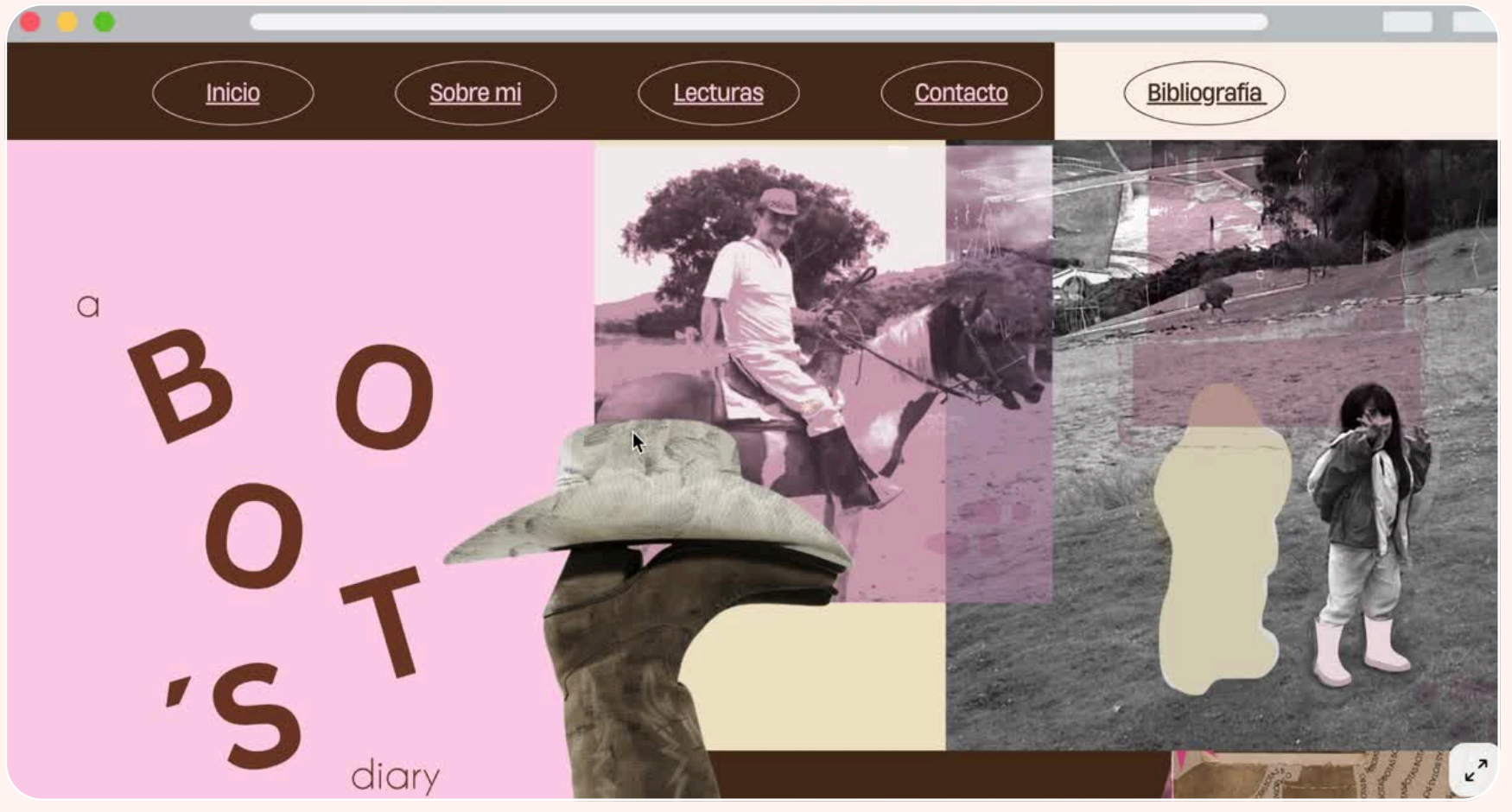 Página web A Boot's Diary abierta en el navegador