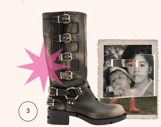 Una bota negra de hebillas, una estrella rosada y una polaroid de la infancia
