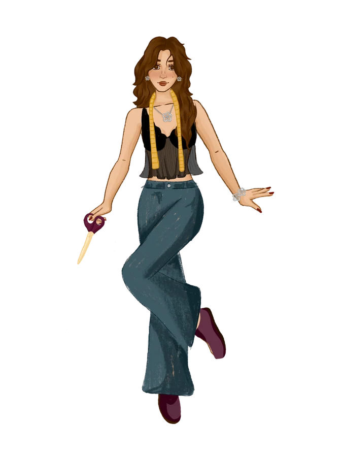 Ilustración de Majo con corsé y jean