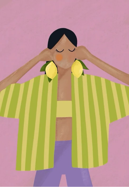Ilustración: chica con aretes de limón