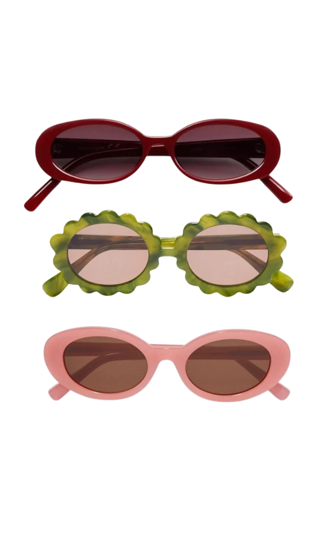 Gafas de sol vintage: burdeos, verdes de flores y rosadas