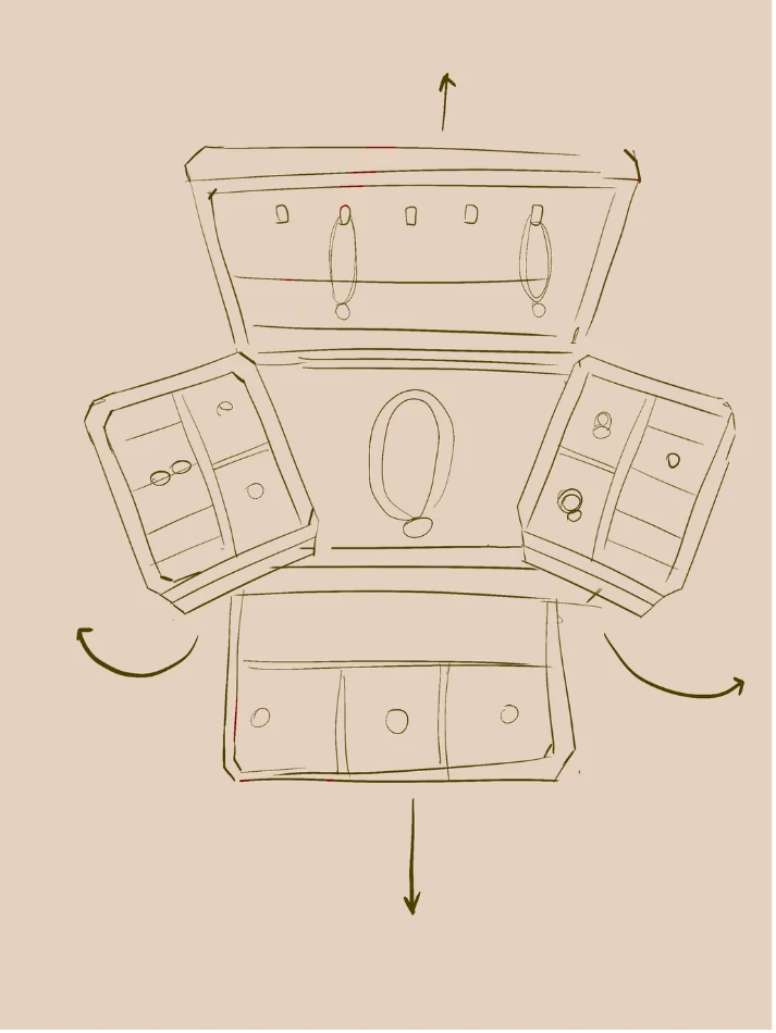 Imagen 1: boceto del cofre dividido en secciones